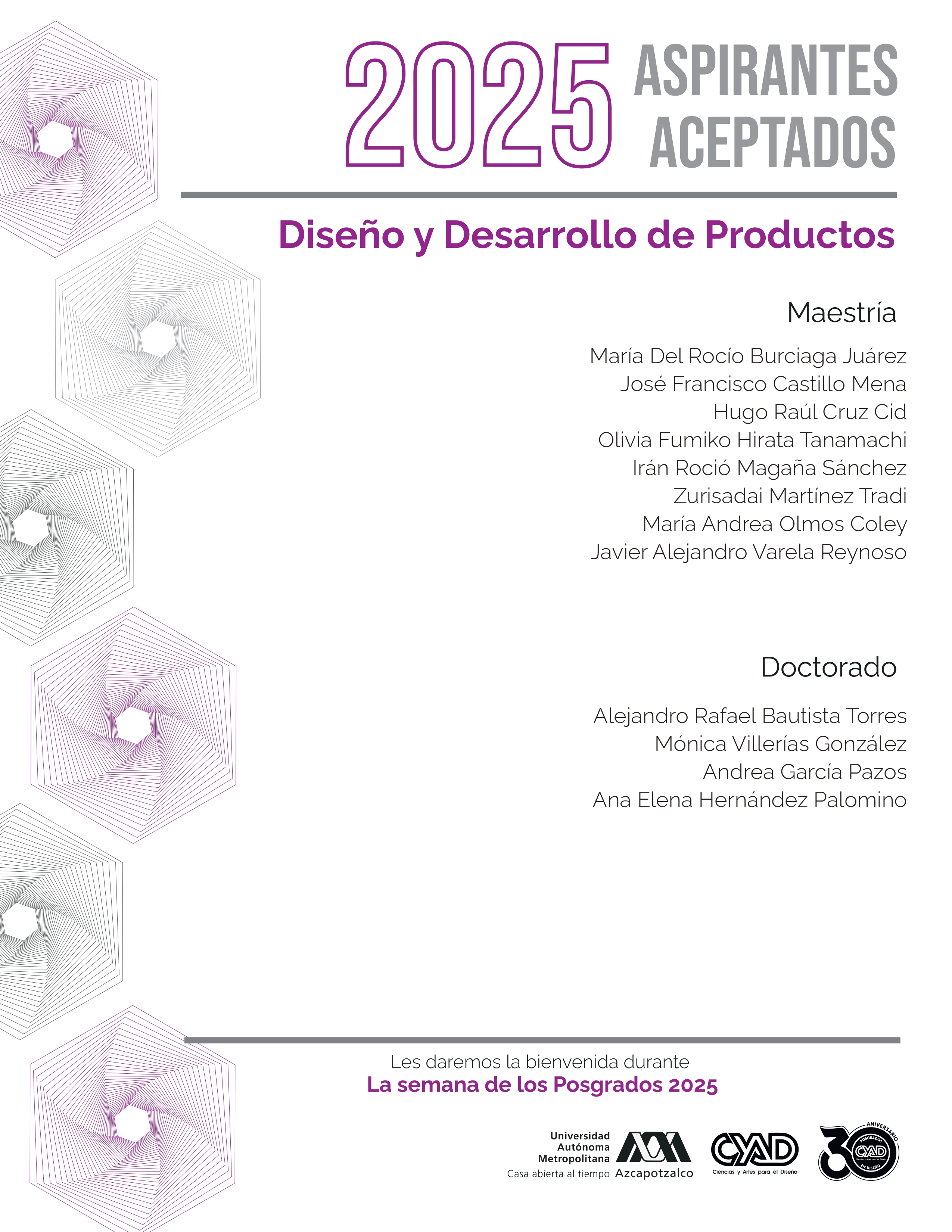 Aspirantes aceptados 2025 Productos